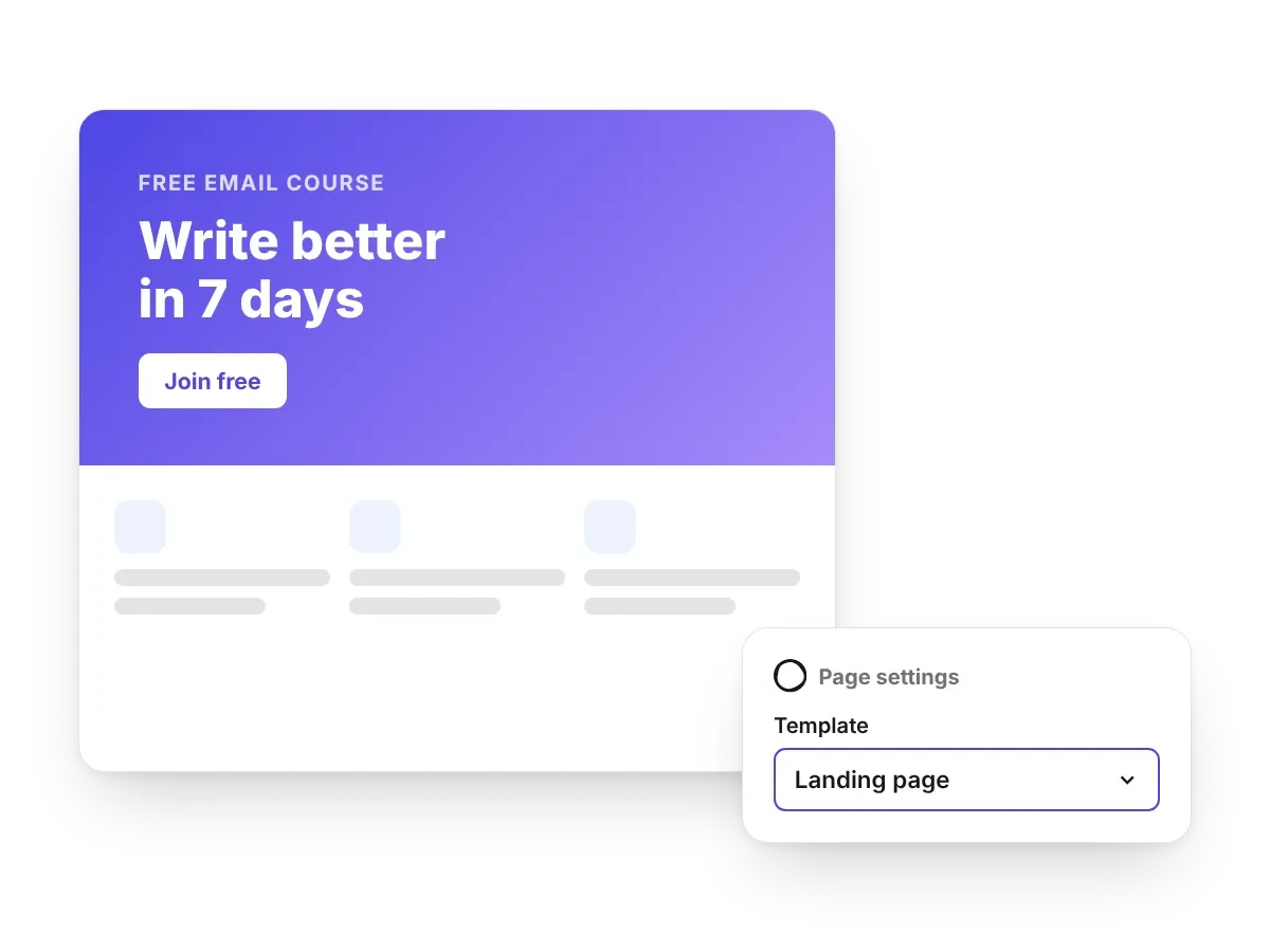 A landing page with Ghost's Template setting set to Landing page