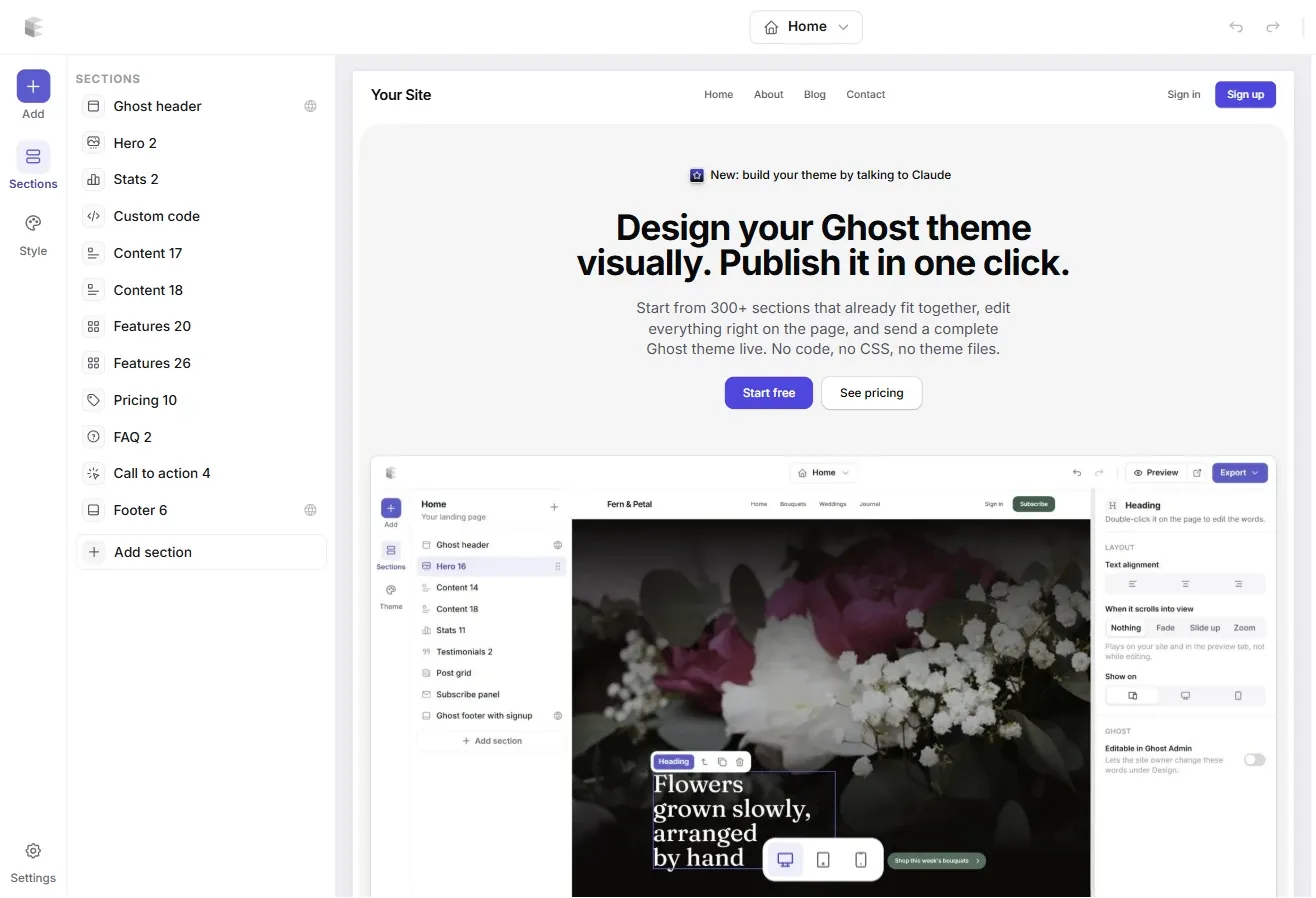 The ectobuilder.com home page open in the Ectobuilder editor