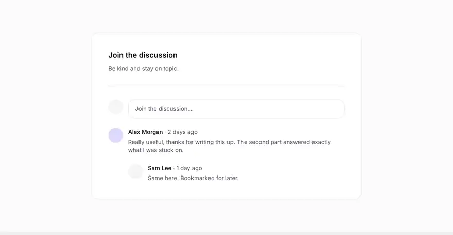 A comments section inside a bordered card with the heading Join the discussion