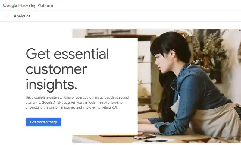 The Google Analytics homepage