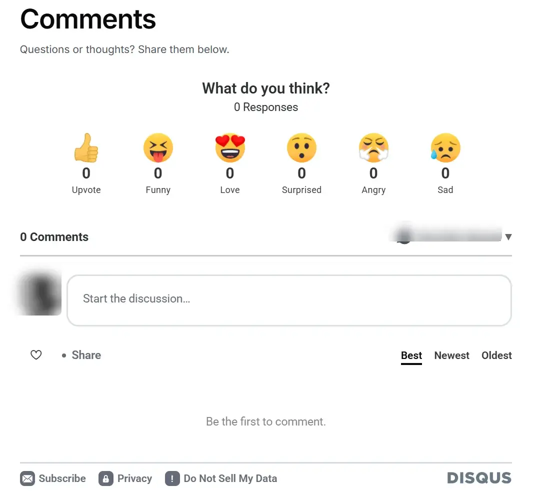 A Disqus comment thread under a Ghost post, with reactions, a comment box and Best, Newest and Oldest sorting