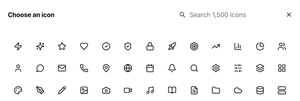 The Choose an icon window with a search box and a grid of line icons