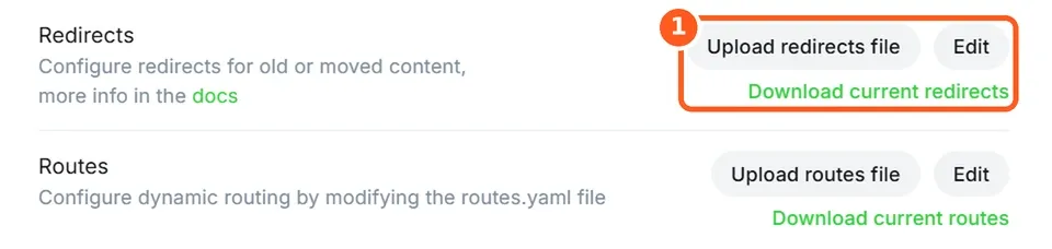 Ghost Labs settings with the Redirects controls highlighted