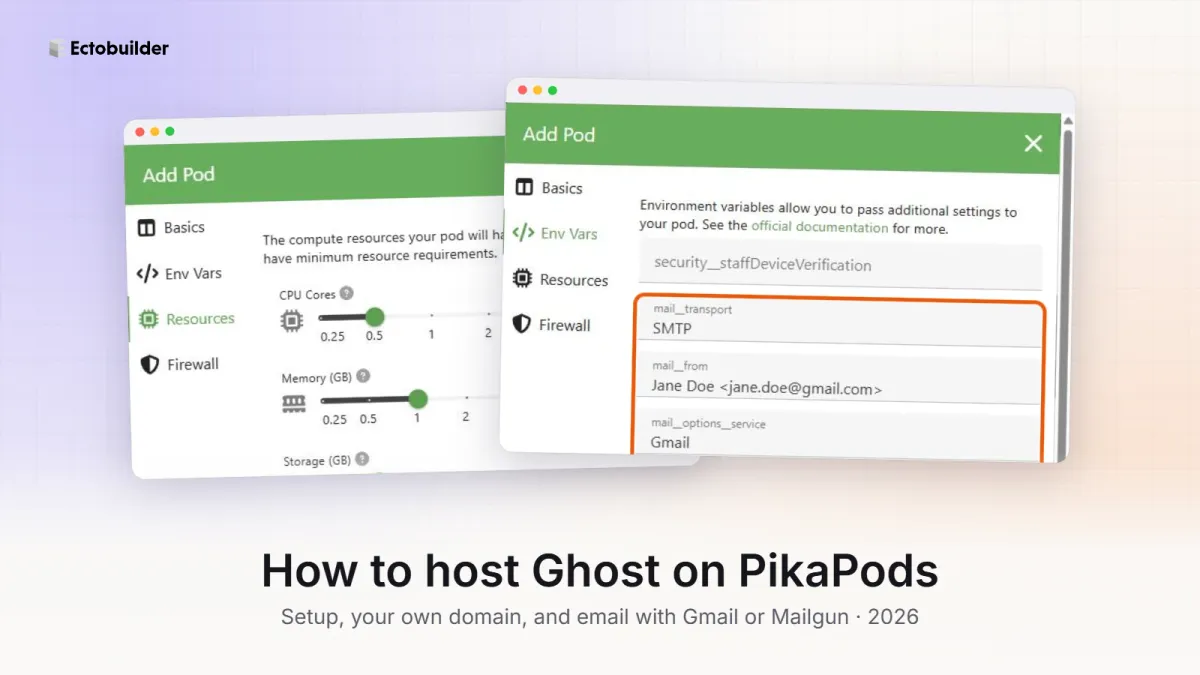 How to Host Ghost on PikaPods: Setup Guide with Gmail or Mailgun Email (2026)