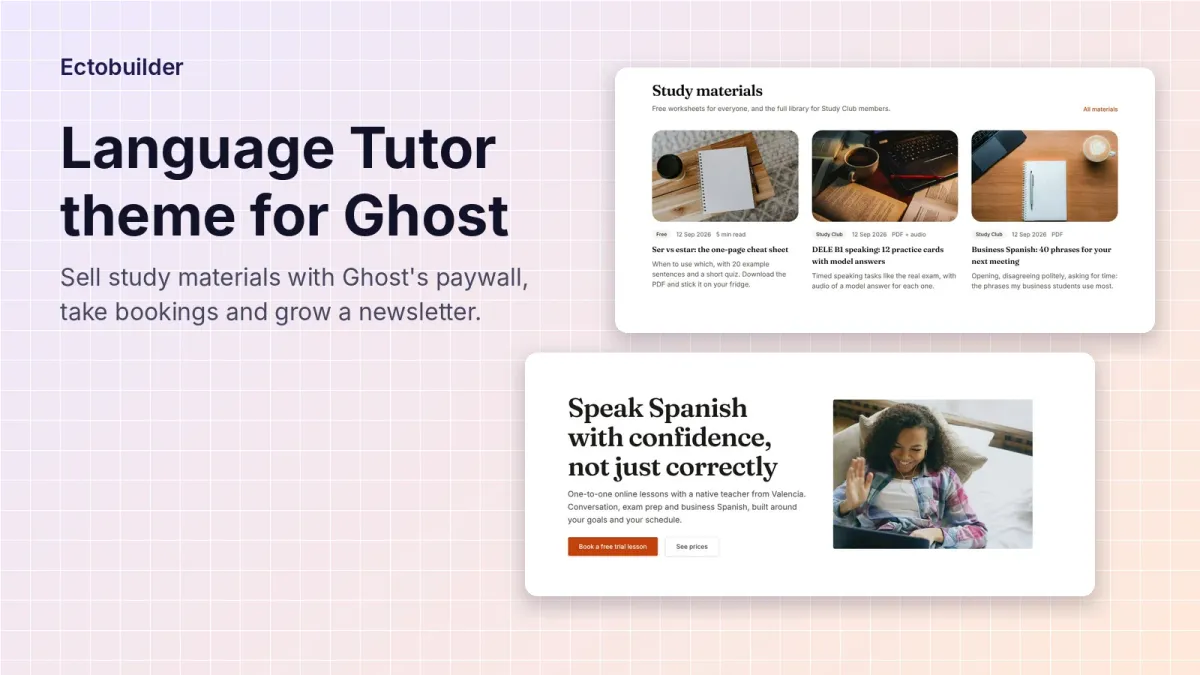 Language Tutor Theme for Ghost: Sell Study Materials, Take Bookings and Grow a Newsletter