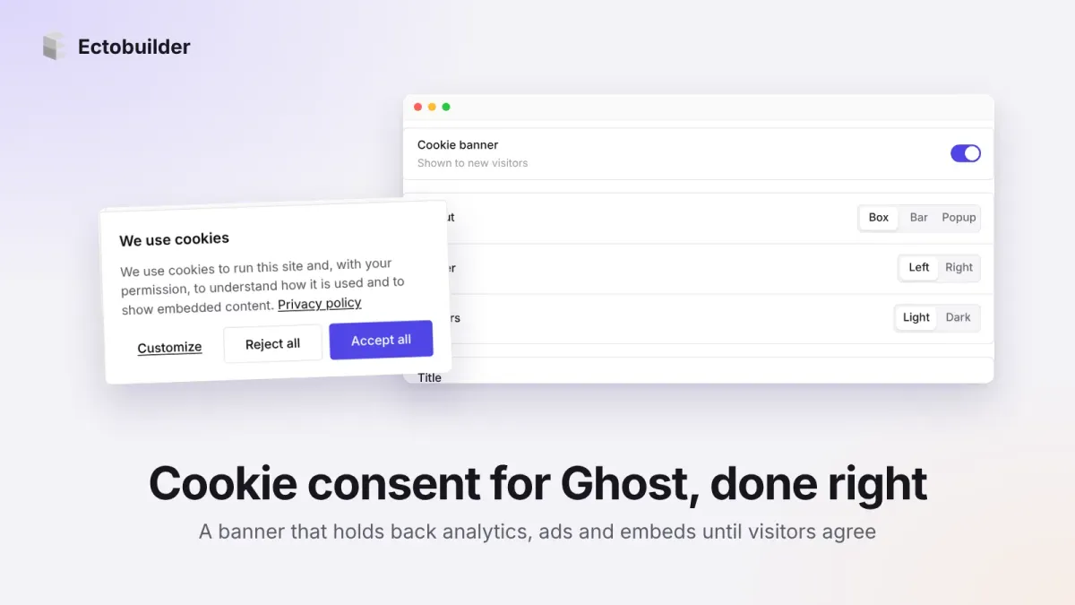 Cookie consent on Ghost: how to set up a banner that actually blocks trackers