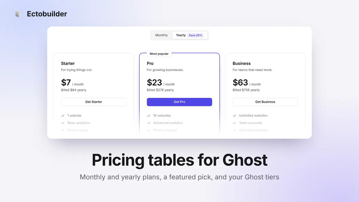 How to Build a Pricing Page in Ghost: Tiers, Monthly/Yearly Switch and Custom Checkout
